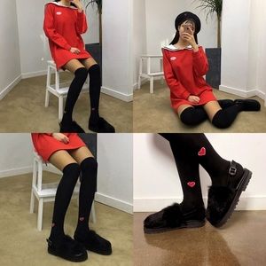 Heart Detail long black socks